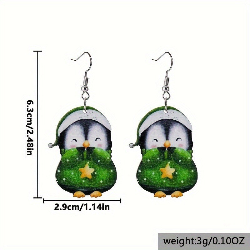 Wholesale Cute Penguin Dwarf Wooden Earrings for Christmas Party